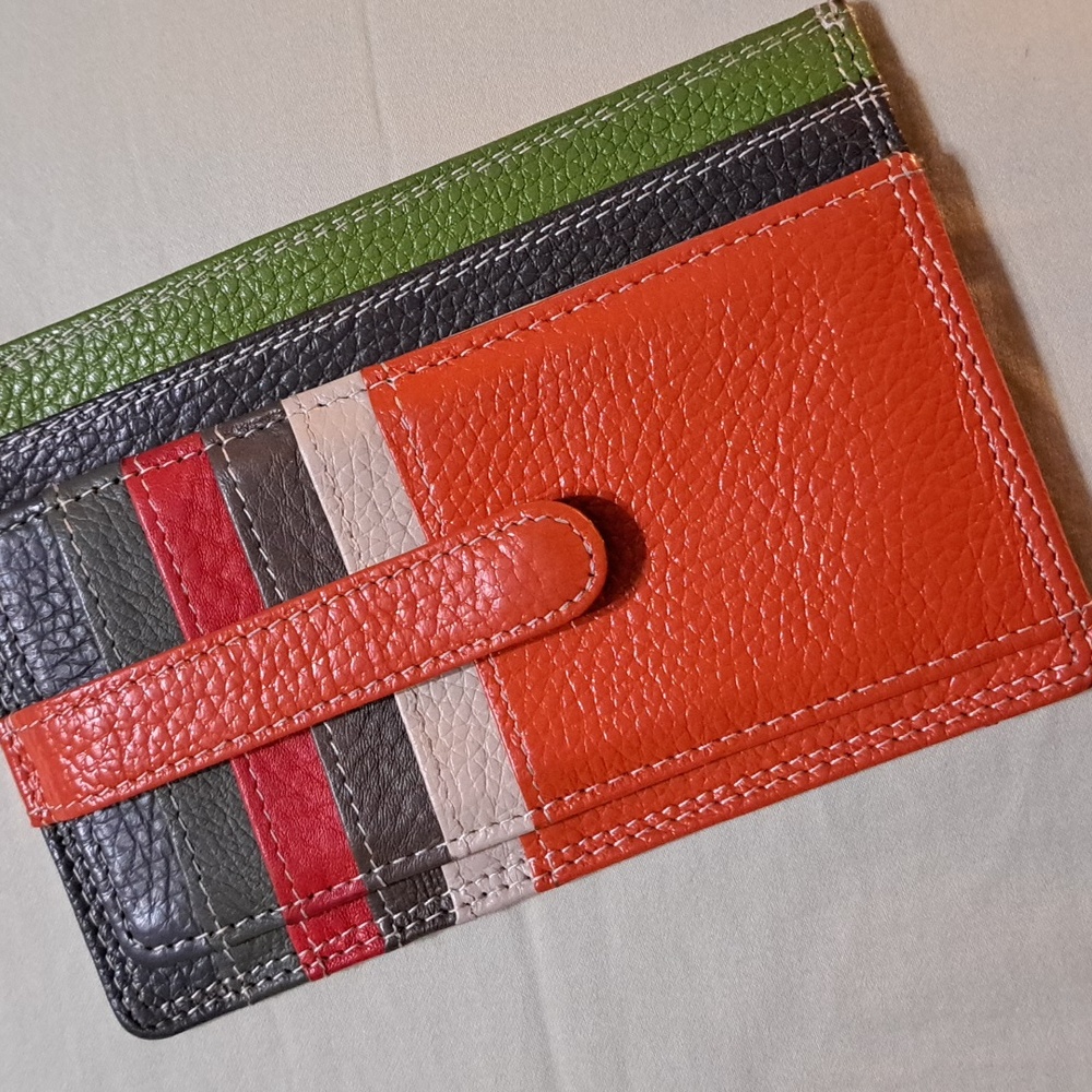 Vera Pelle Genuine Leather Multicolored Card Holder Wallet Zipper Coin